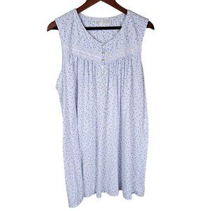 Eileen West Sleeveless Cotton Chemise Nightgown XL Blue Floral Pintucked Lace